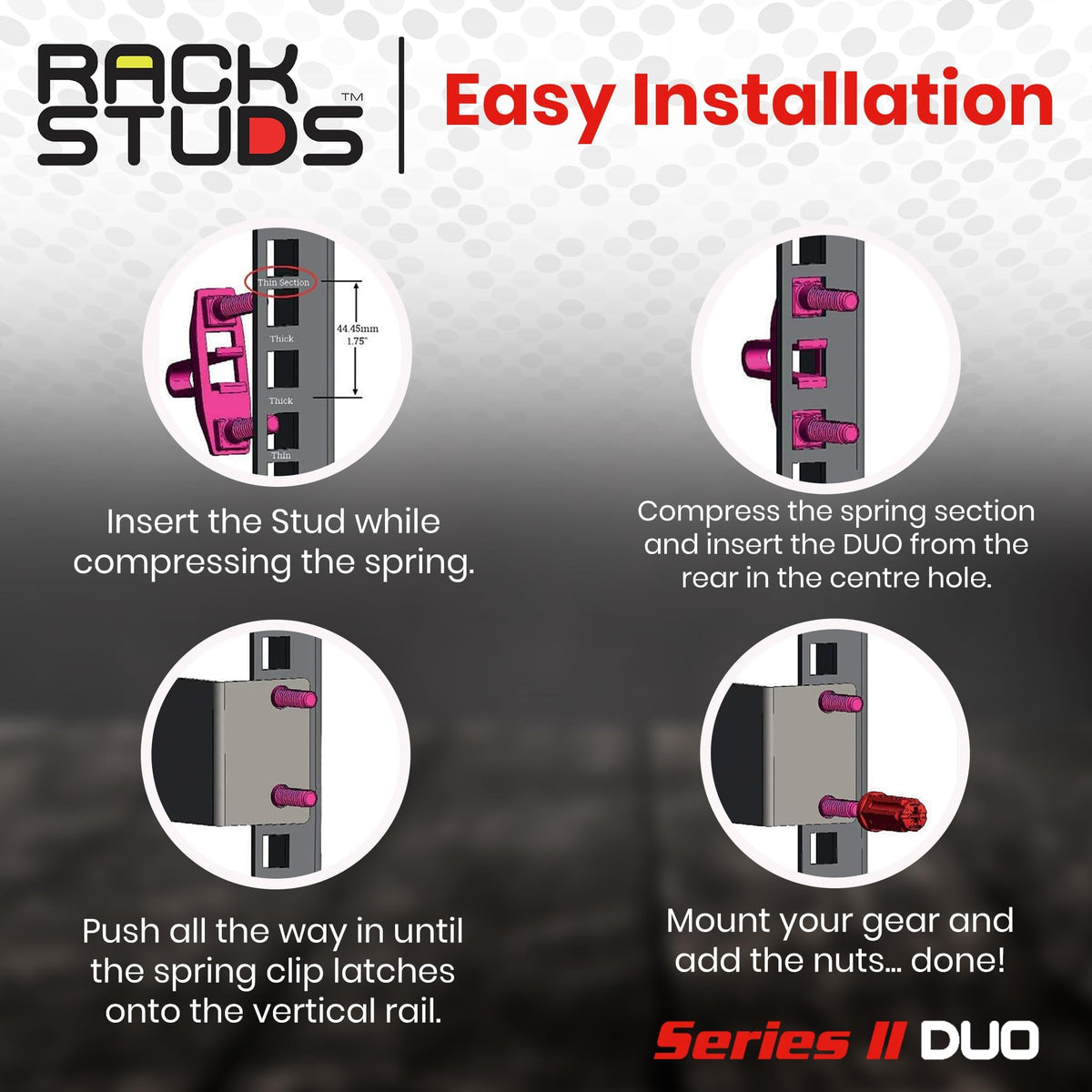 Rackstuds DUO50 50-pack shown with 1RU server components ready to install