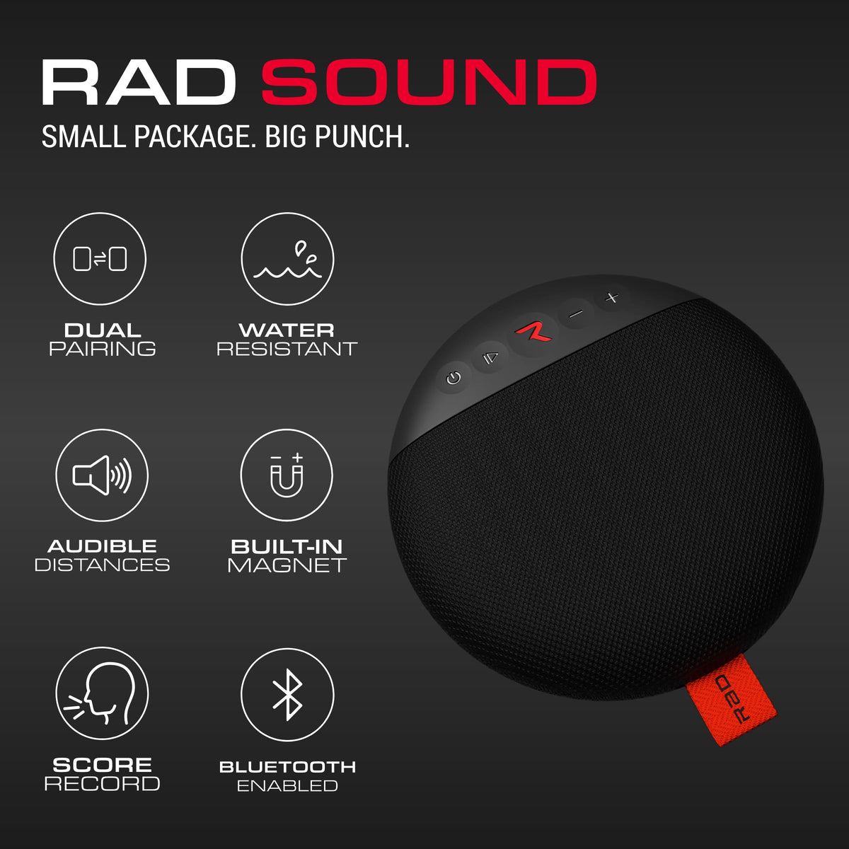 Rad Golf close-up of magnetic base securing the Sound speaker, strong mount benefit