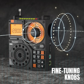 Raddy RF320 display shows station storage and easy tuning.