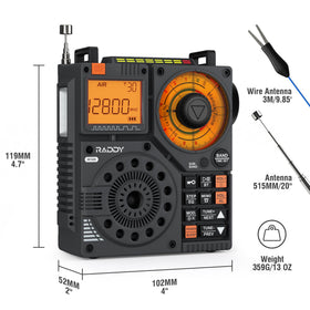 Raddy RF320 TF card playback supports personal listening with headphones.