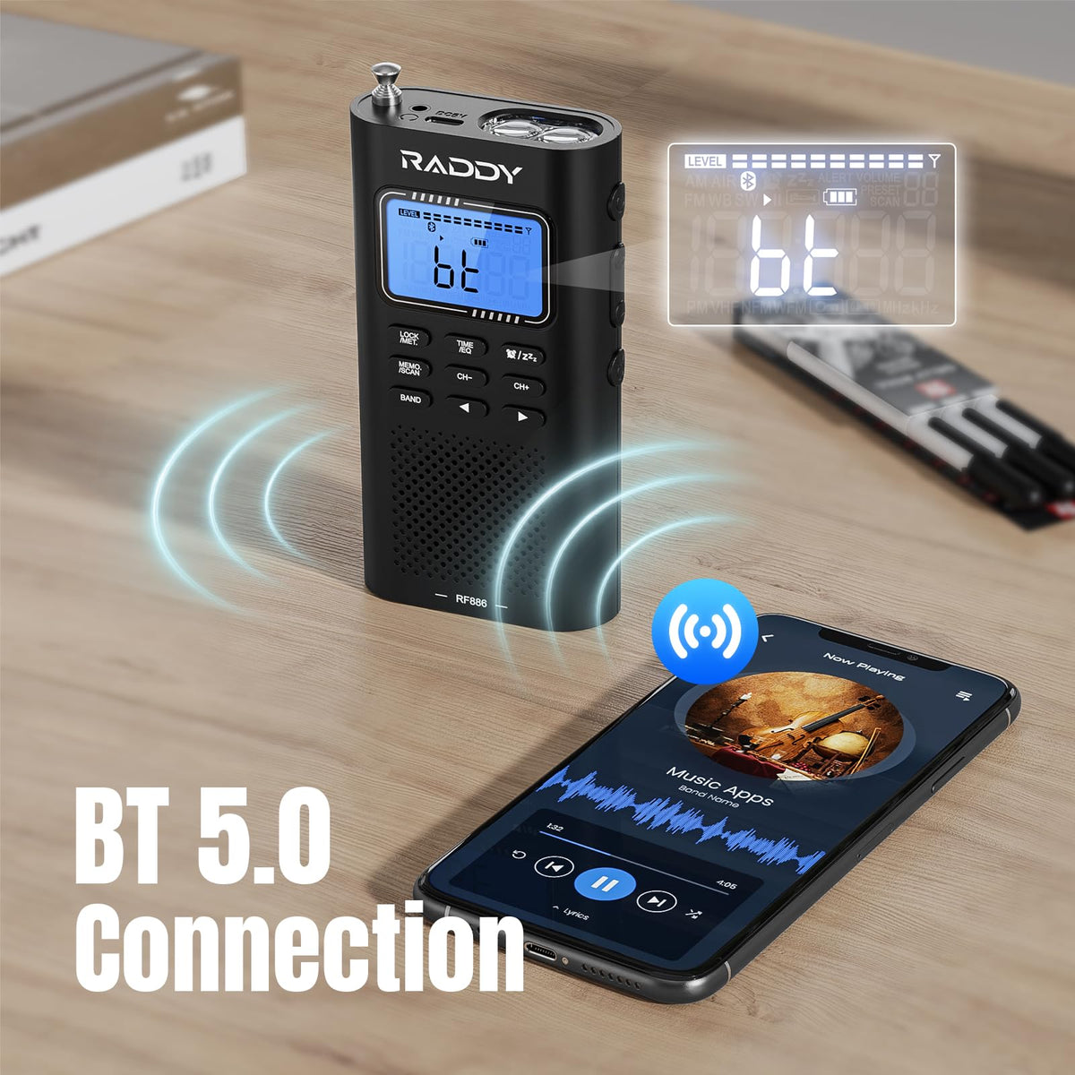 Raddy RF886 side controls for easy one-handed operation during outdoor adventures