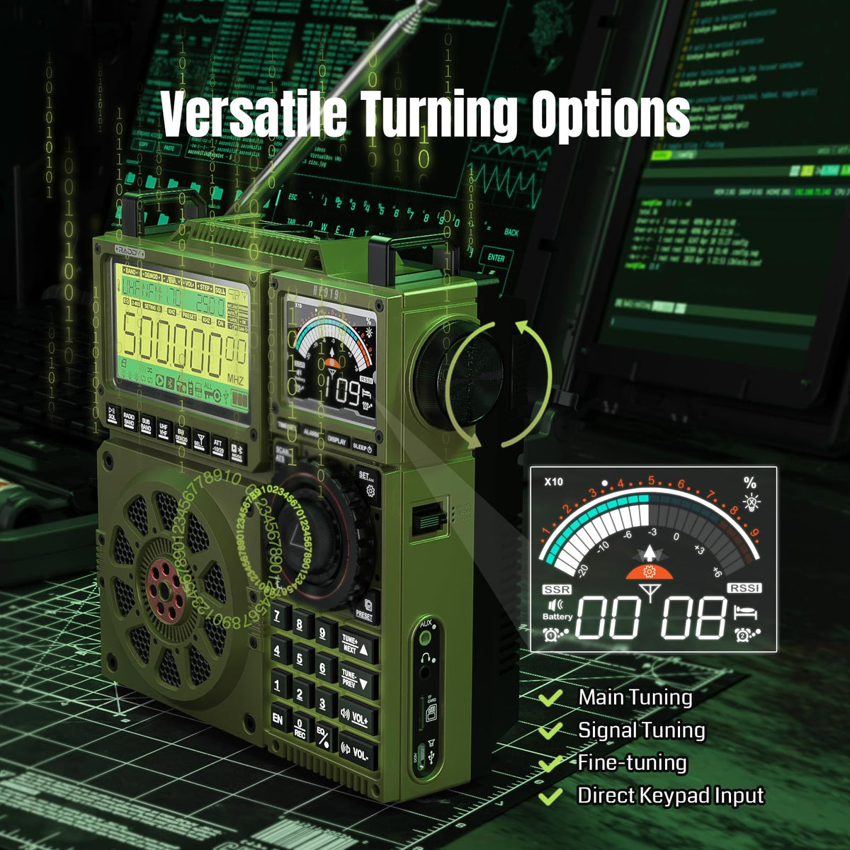 Raddy RF919 dual-screen interface showing main and secondary displays