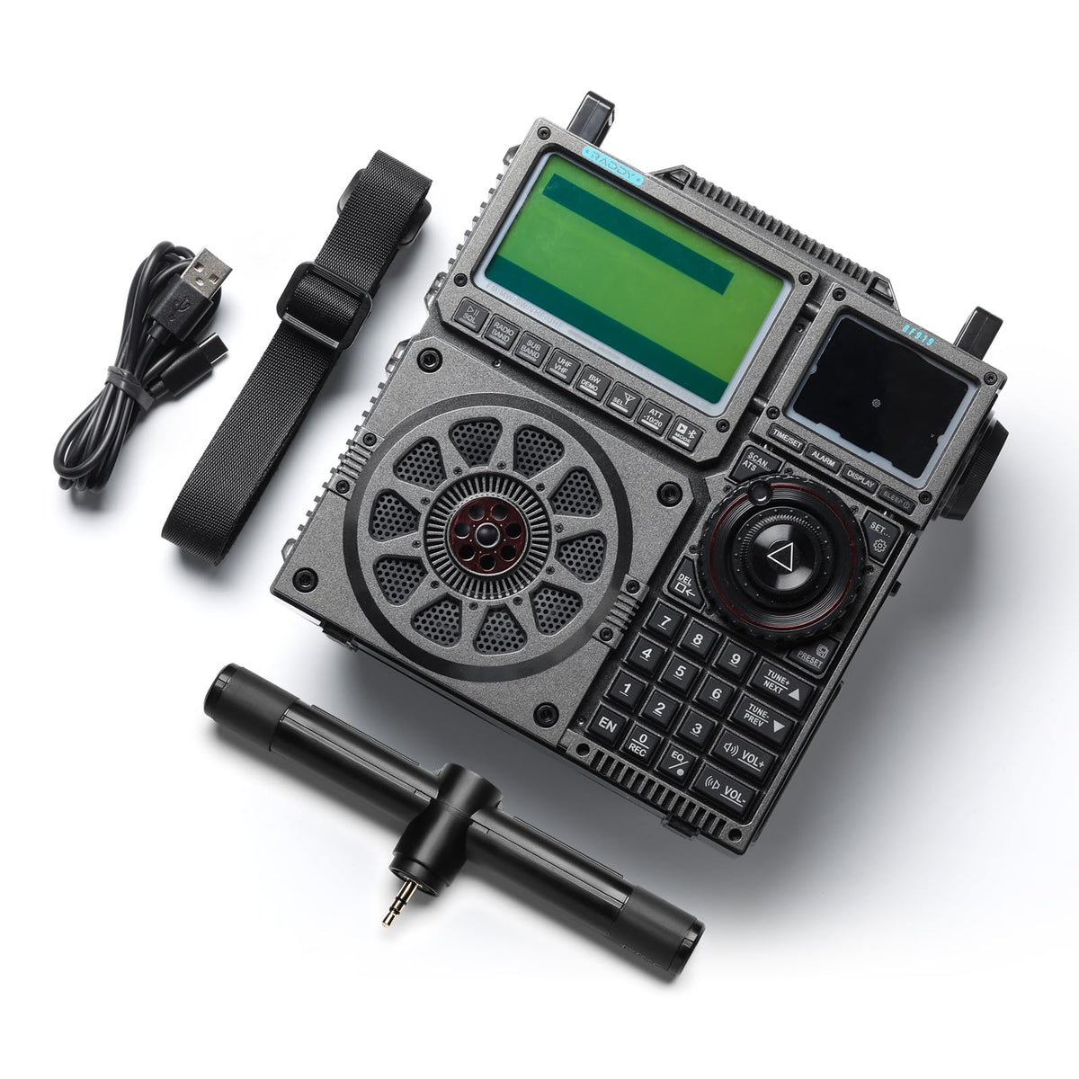 Raddy RF919 headphone jack area for private listening with ease.