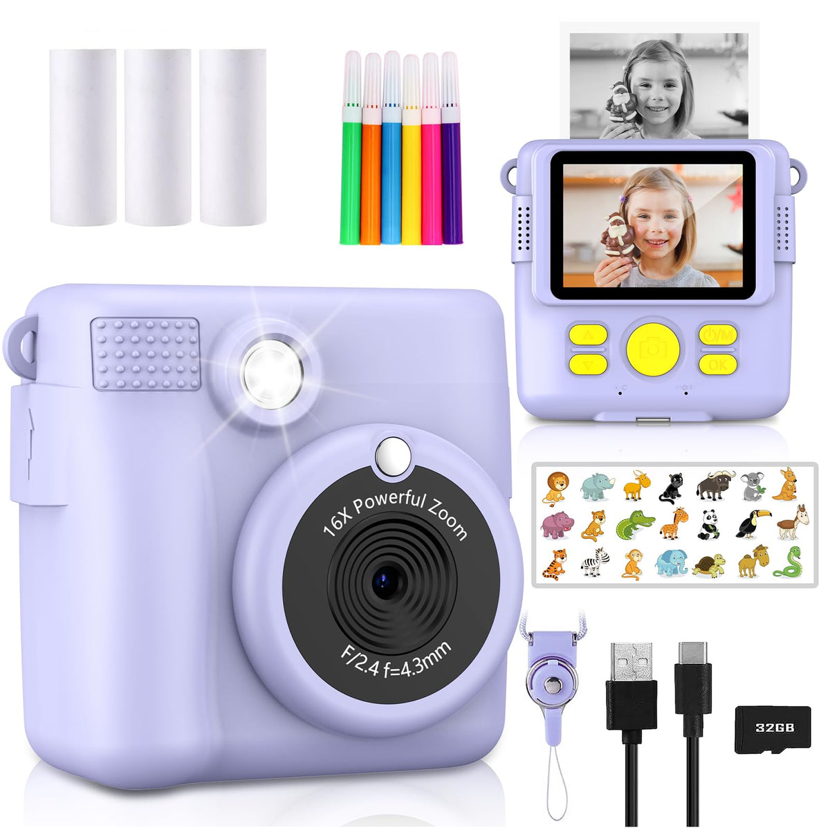 RADEKLY instant print camera for kids with photo preview screen
