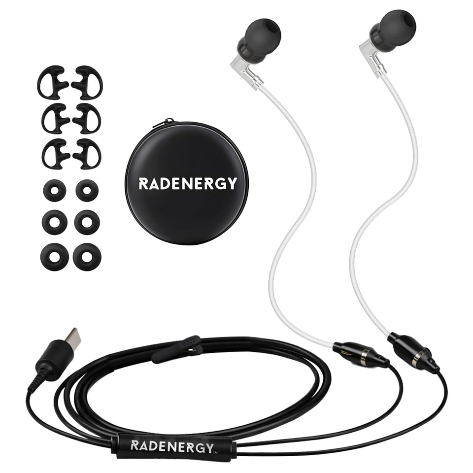 RadEnergy Airtube Headphones front view for everyday listening and calls.