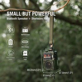 Radioddity RF750 rear with removable lithium battery removed for easy charging