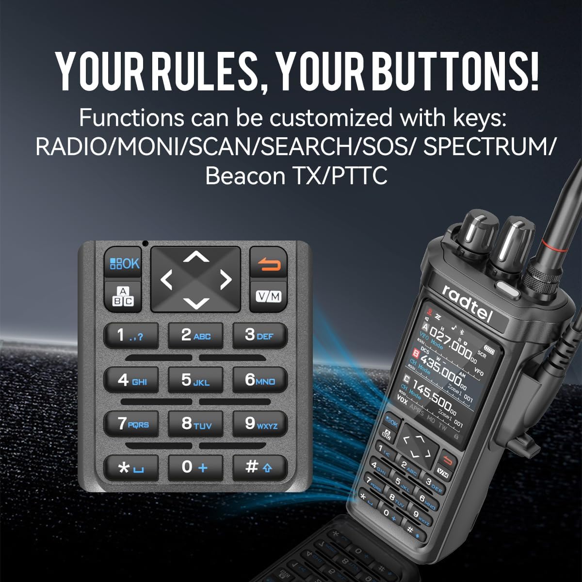 Radtel RT-950 PRO spectrum analyzer screen for monitoring frequencies