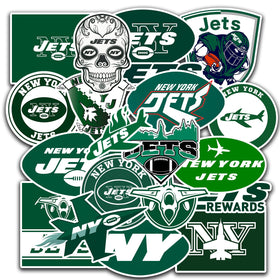 RAINBLOC front sheet showing 26 unique Jets decals and easy peel benefits