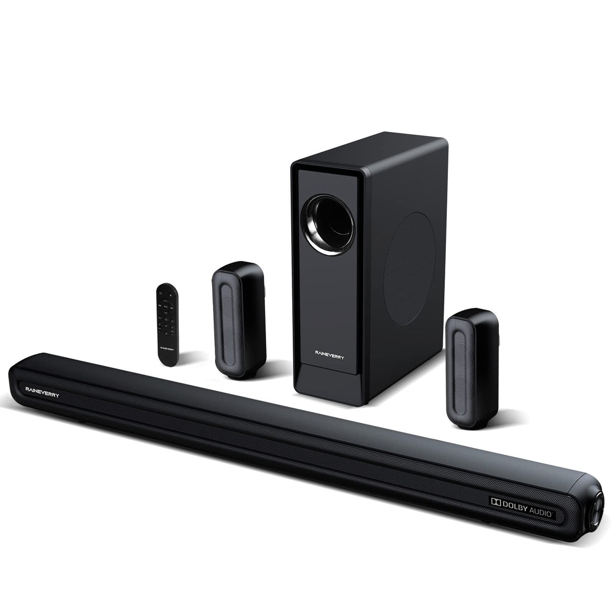 RAINEVERRY 5.1 surround sound bar front view with room filling audio