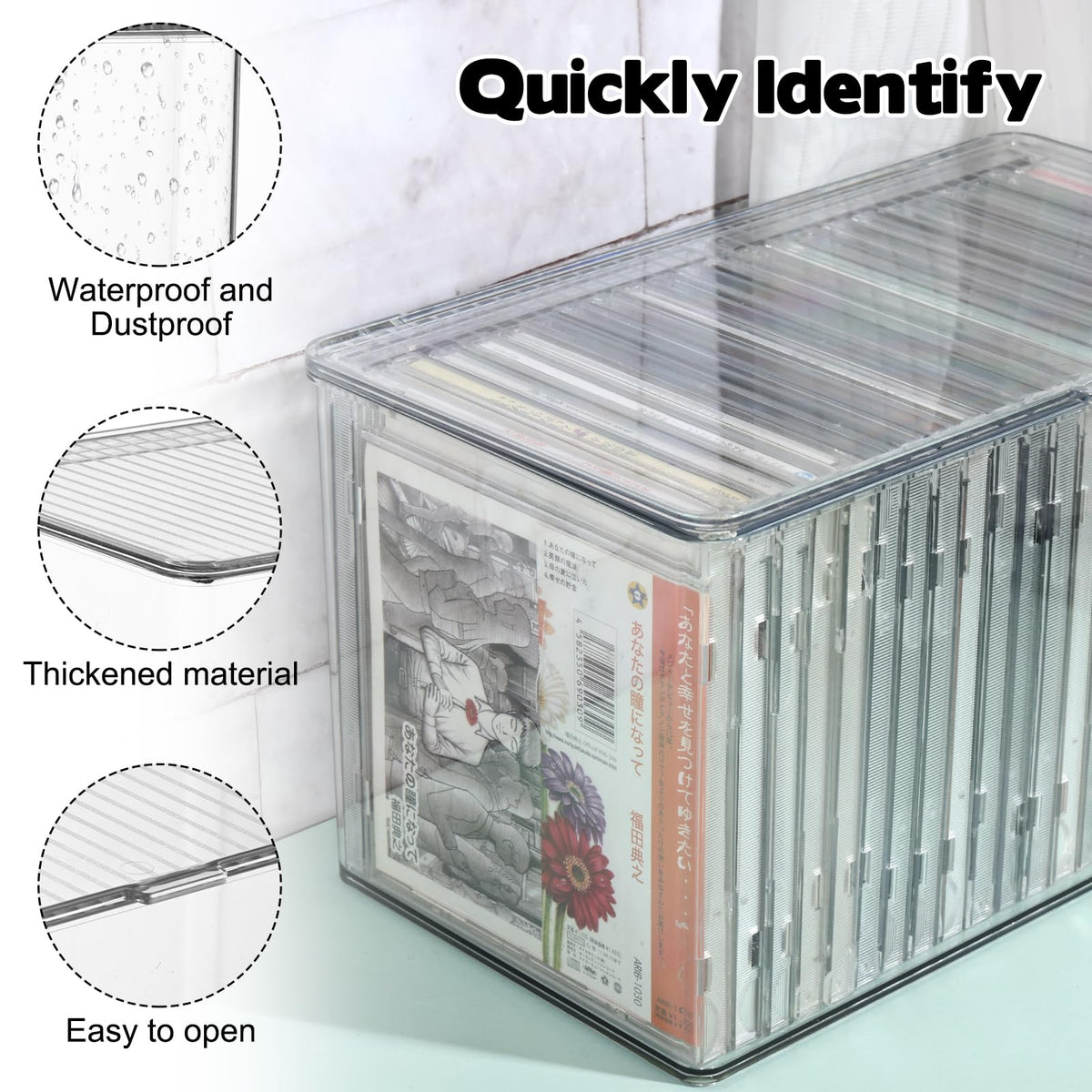 Rainmae CD/DVD holder on shelf keeps discs organized