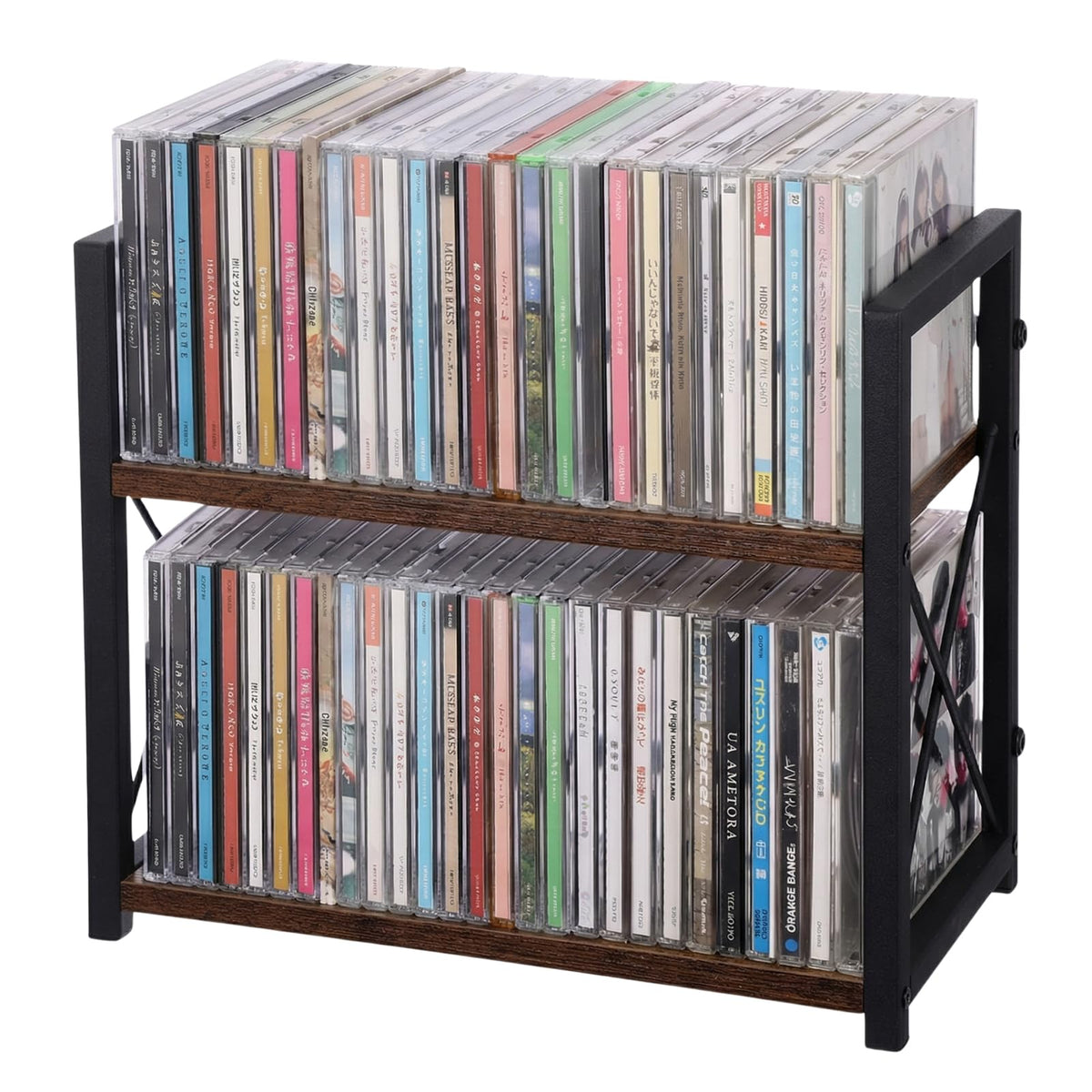 Rainmae CD storage shelf with 2-tier design keeps media organized and accessible.