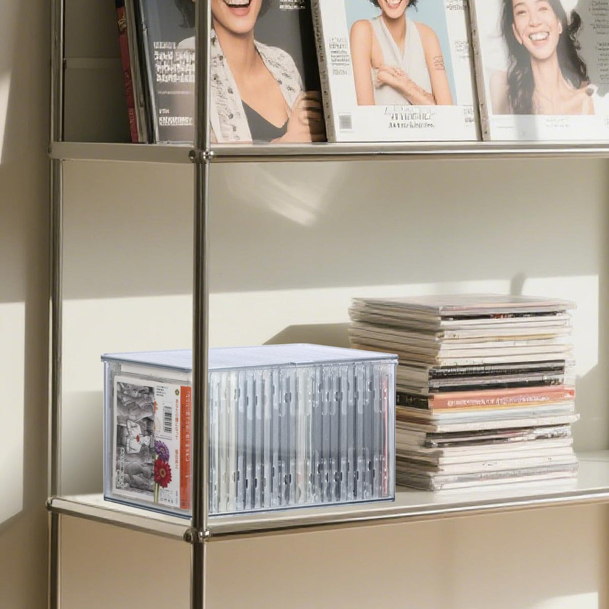Rainmae media organizer setup ideal for shelves and desks