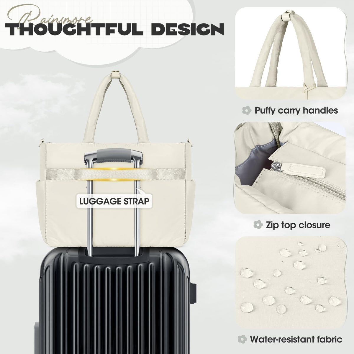 RAINSMORE secure zipper closure helps keep belongings safe during travel.