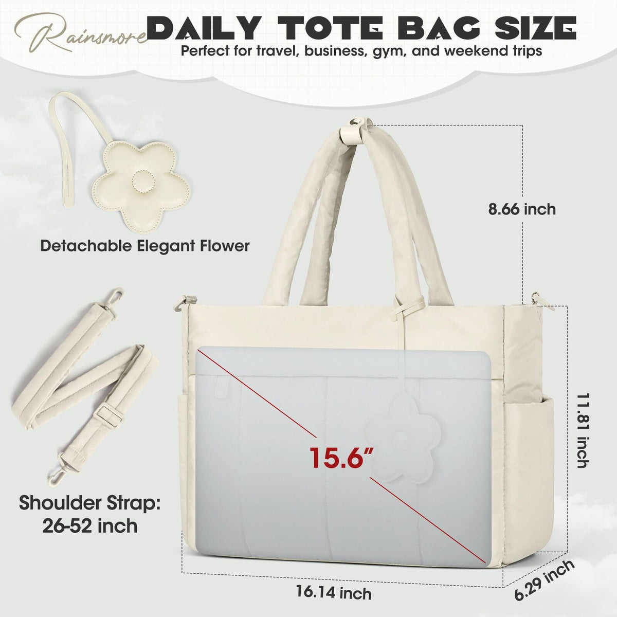 RAINSMORE elegant quilted design complements professional outfits.