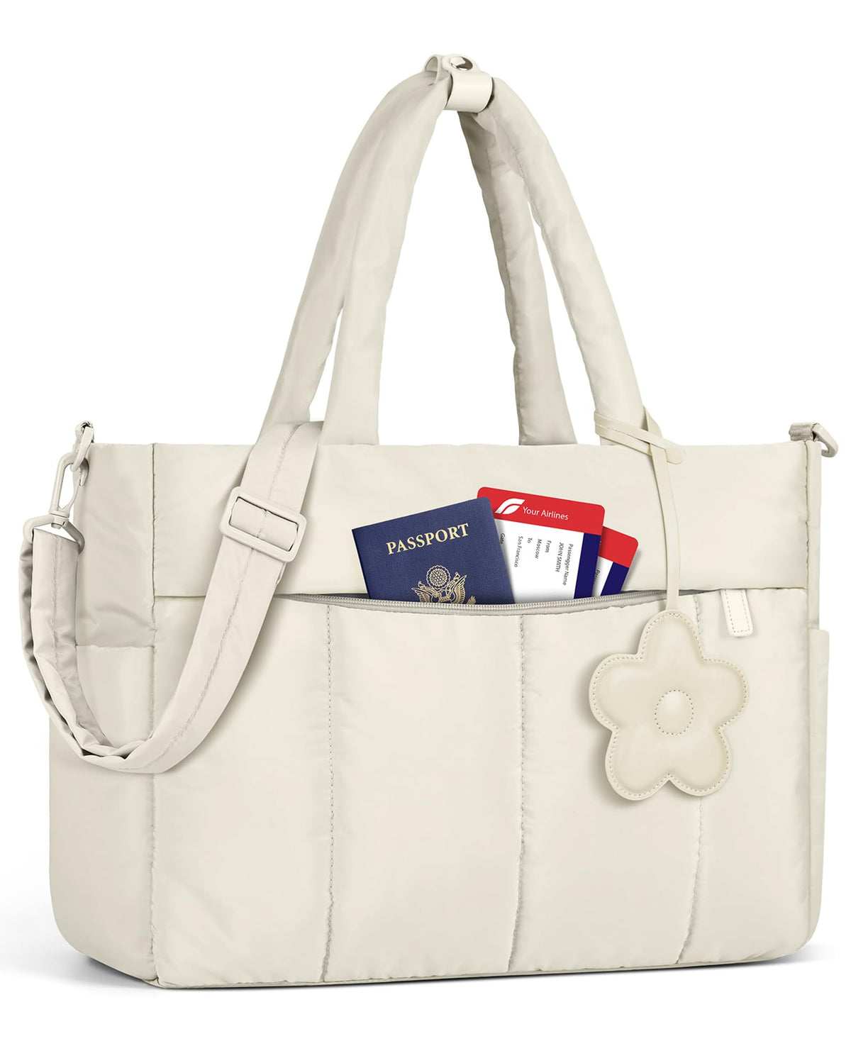 RAINSMORE laptop tote beige with 15.6-inch capacity for daily commuting.