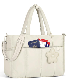 RAINSMORE laptop tote beige with 15.6-inch capacity for daily commuting.