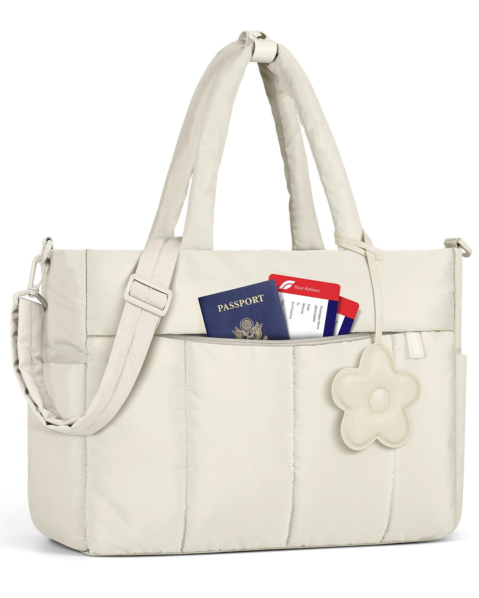 RAINSMORE laptop tote beige with 15.6-inch capacity for daily commuting.