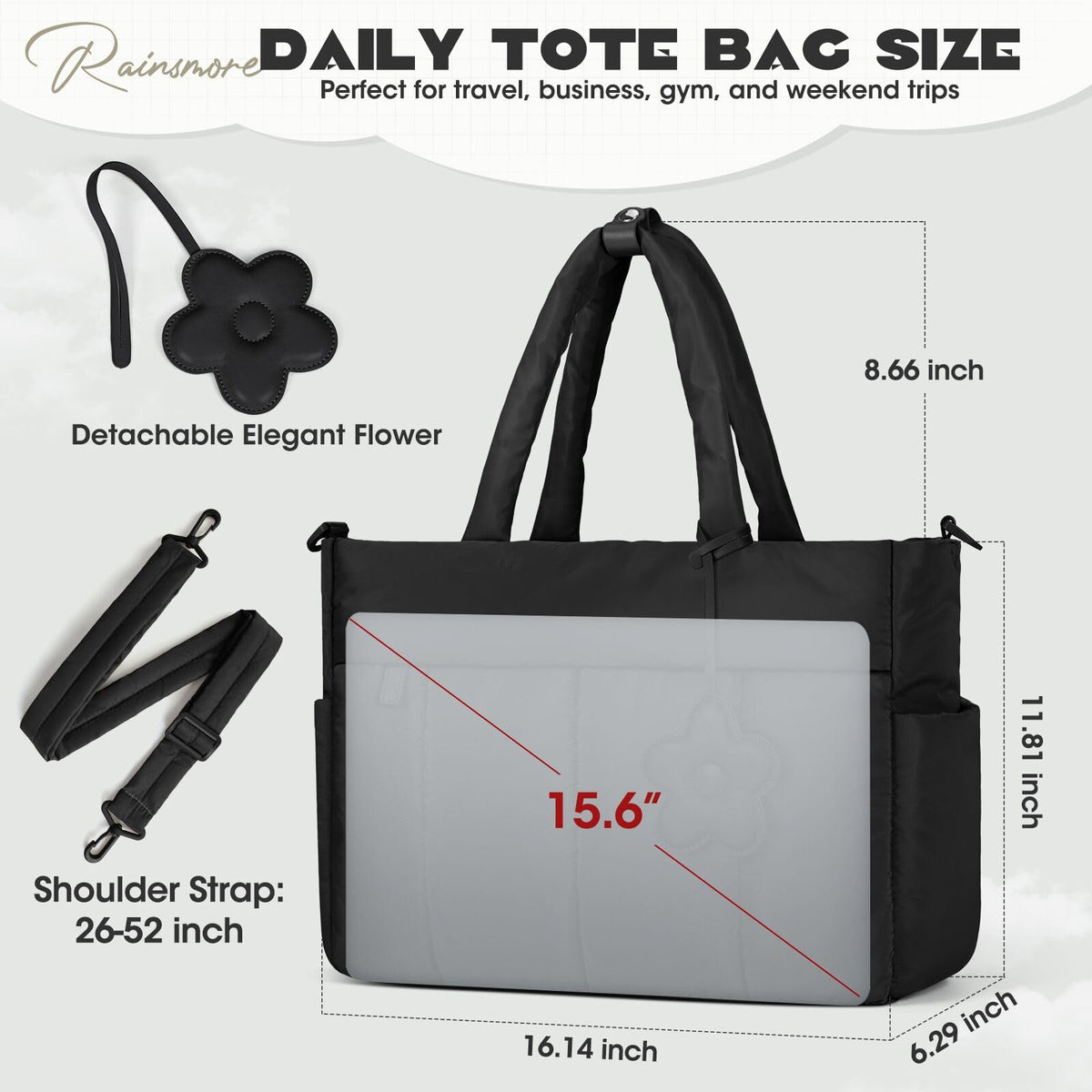 RAINSMORE laptop tote multi-compartment layout helps you stay organized.