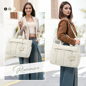 RAINSMORE quilted tote with detachable strap for versatile style.