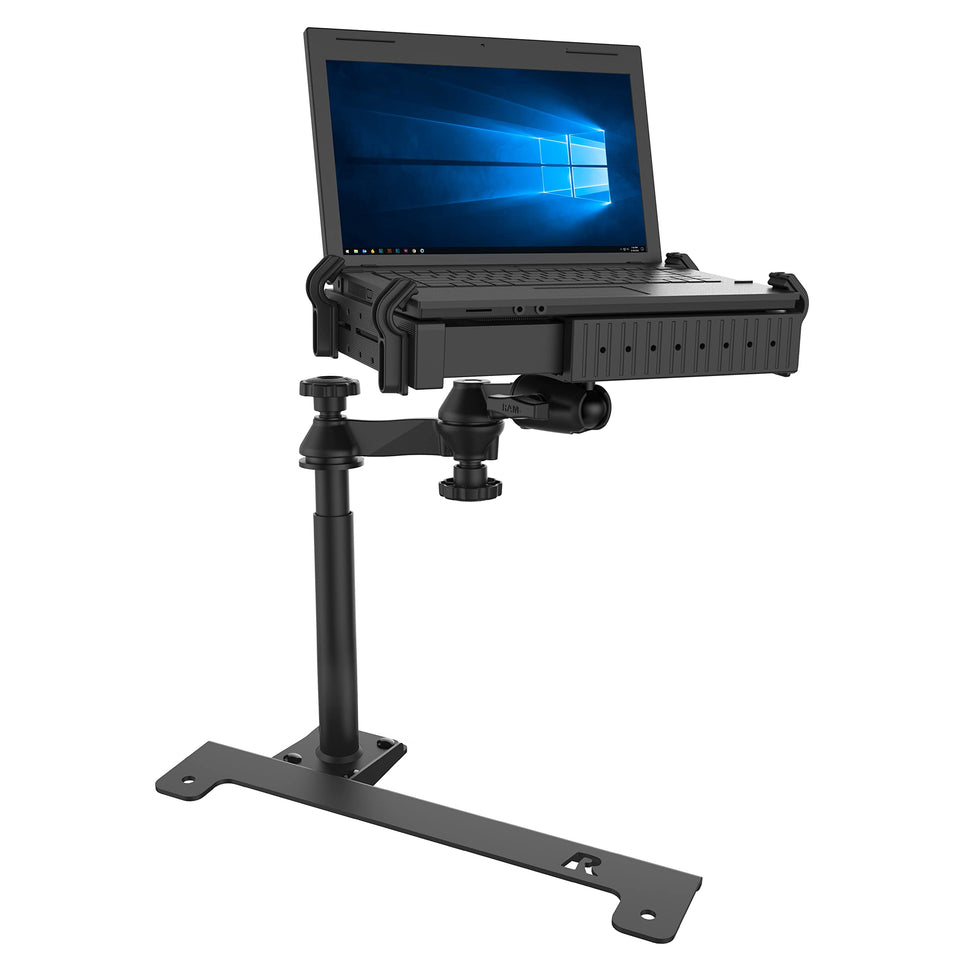 RAM Mounts no-drill laptop mount on Chevy Silverado securing a laptop for on-the-go work