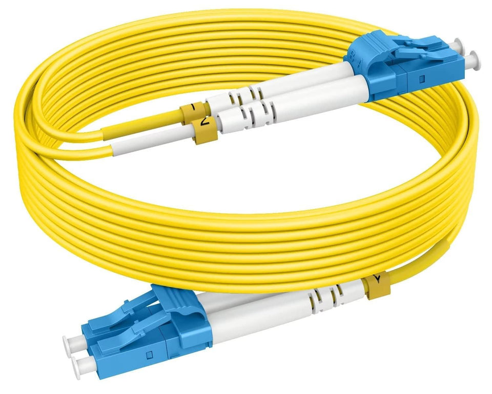 RamboCables OS2 LC-LC patch cable close-up of the LC connectors for high-speed links