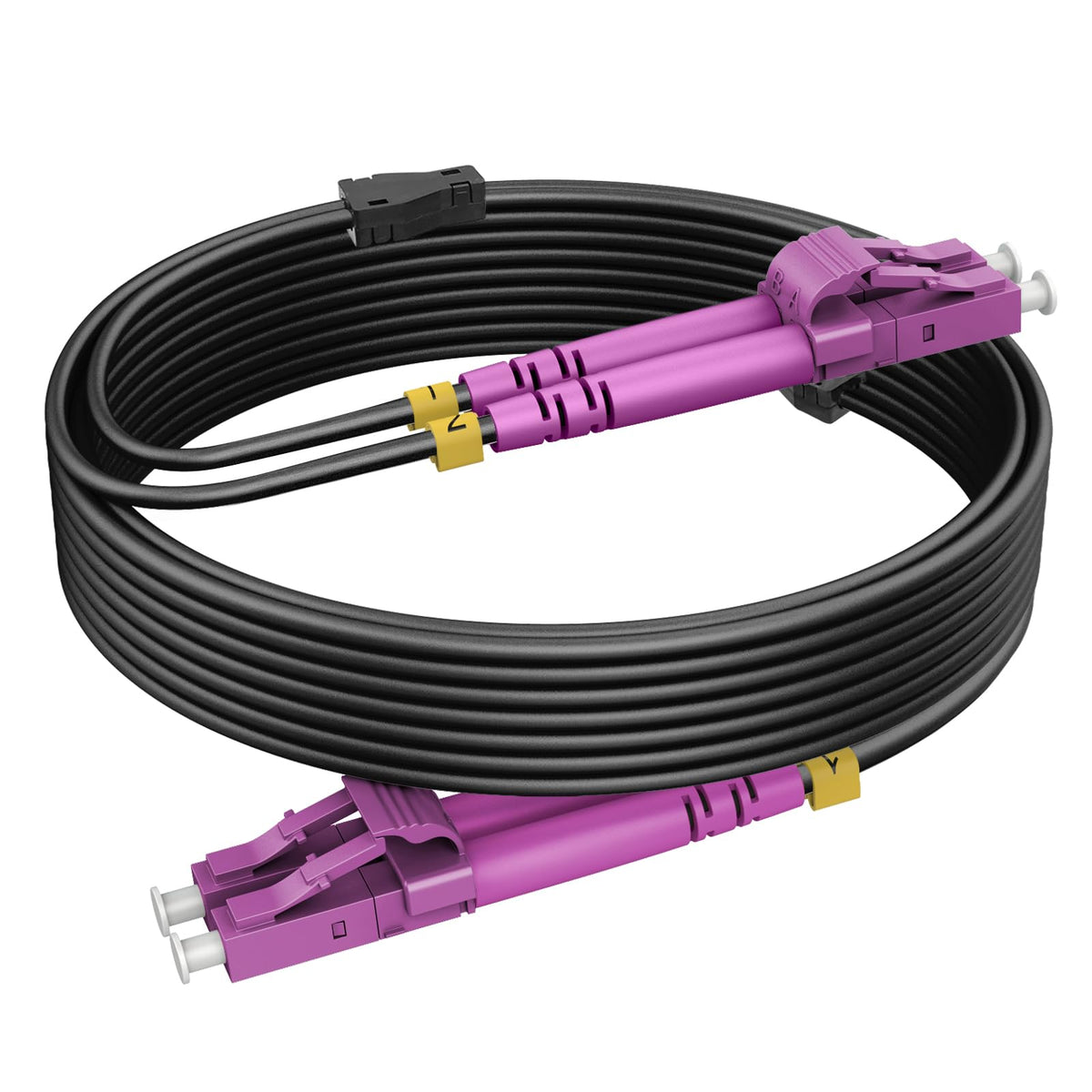 RamboCables front view of LC connectors showing plug alignment and quick insertion benefit