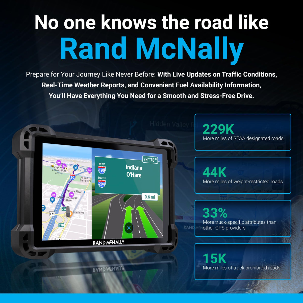 Rand McNally RandTAB7 weather overlays help plan safer trips.