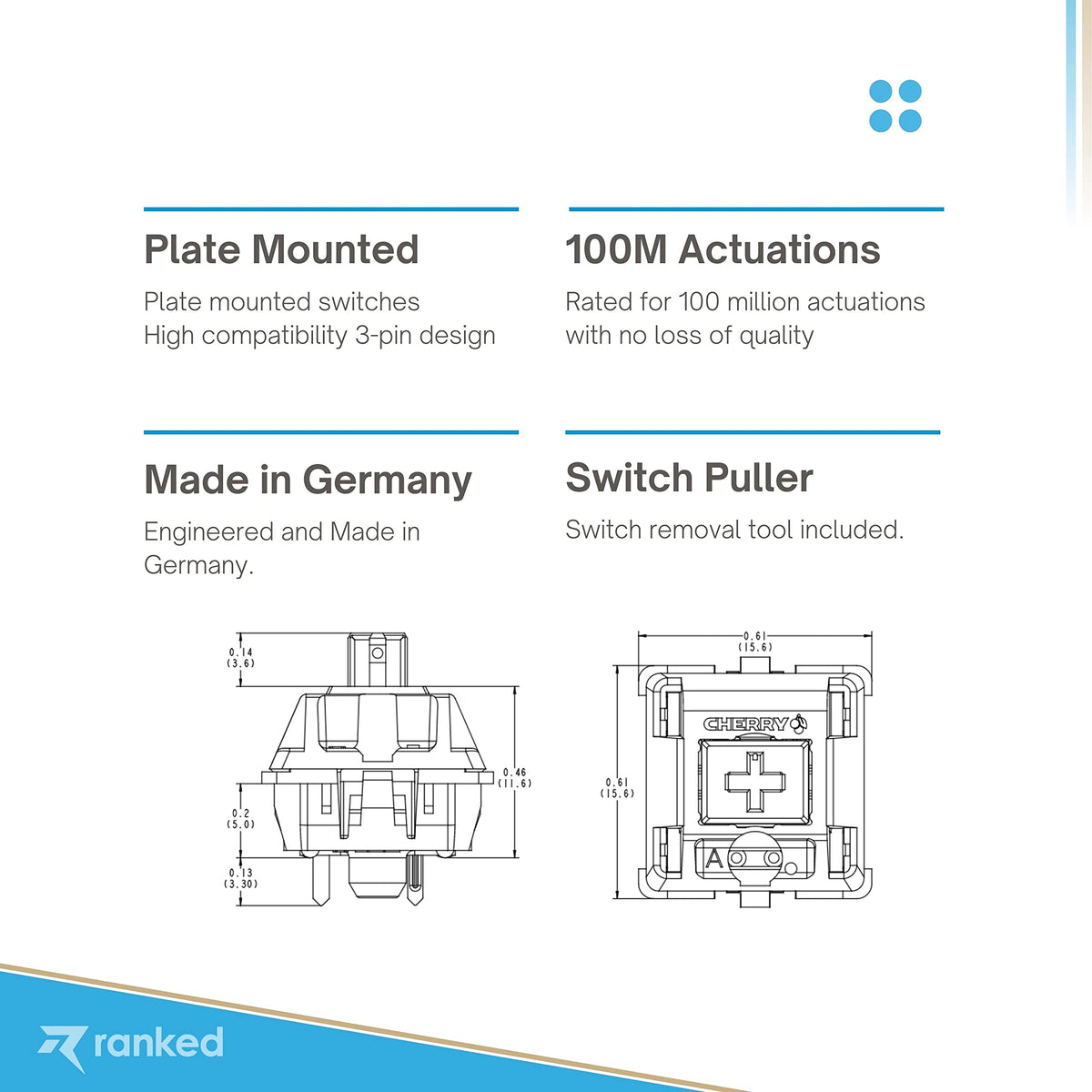 Ranked Cherry MX Speed Silver switch side profile with compact design
