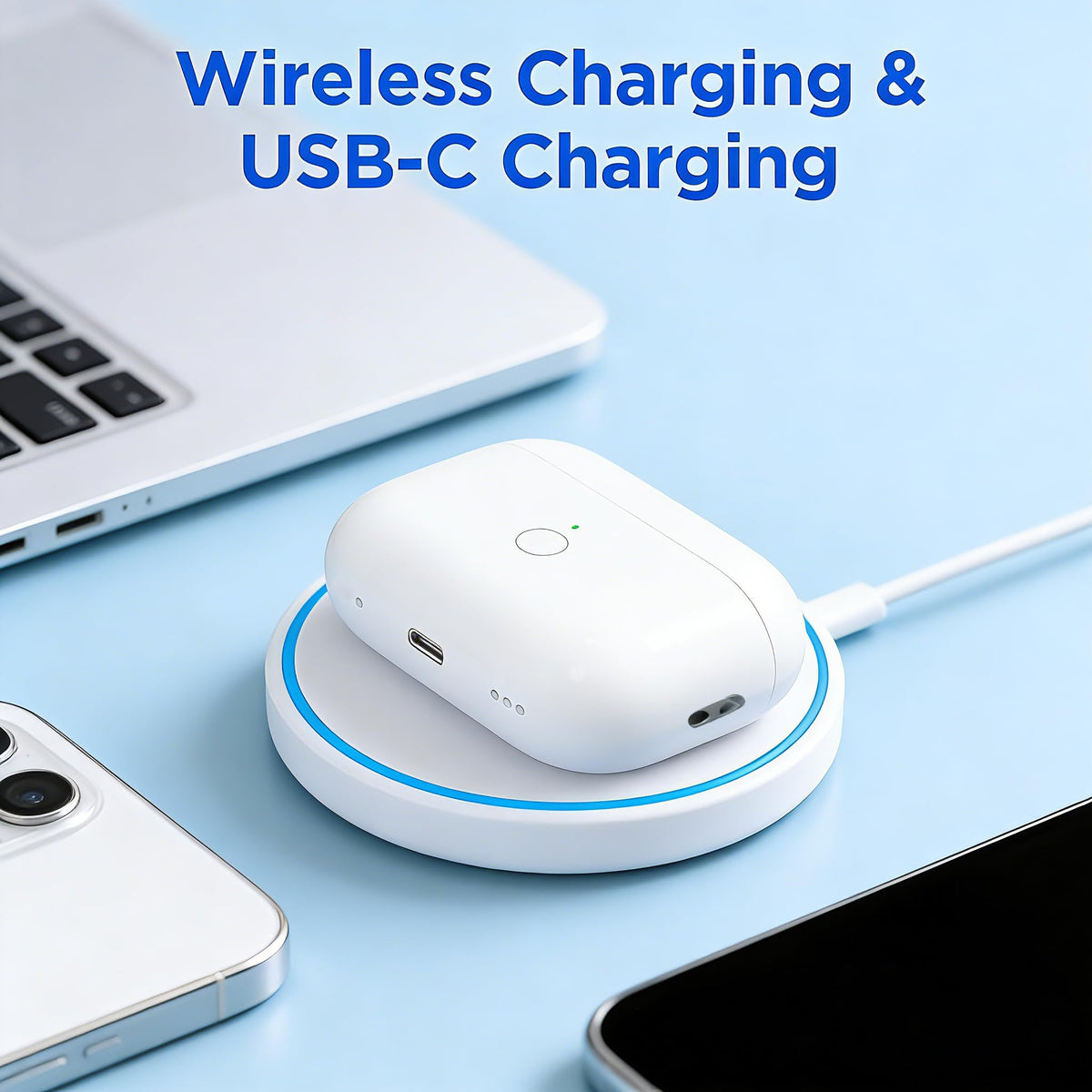 Rantuns 660mAh capacity case powering multiple AirPods Pro recharges.
