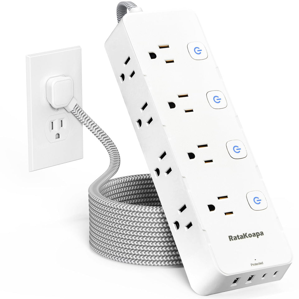 RataKoapa 10ft surge power strip front view for easy placement in dorm rooms.