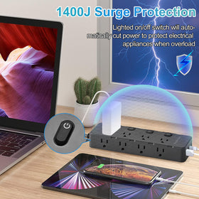 RataKoapa surge protector power strip 10 ft braided cord for flexible placement
