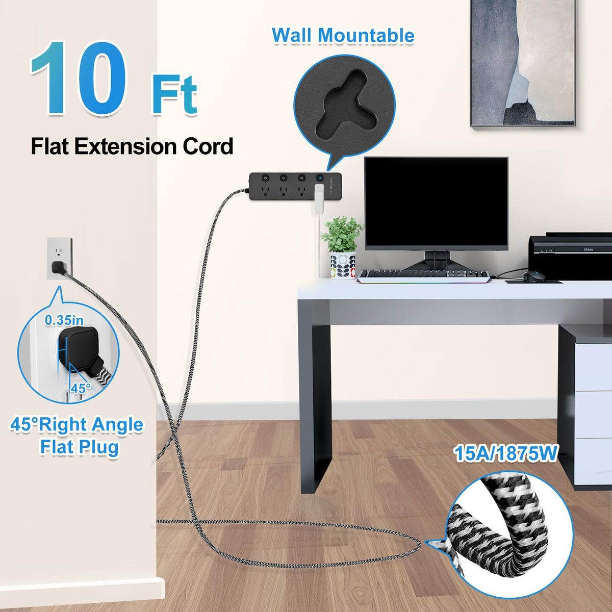 RataKoapa surge protector power strip with USB ports enabling simultaneous charging