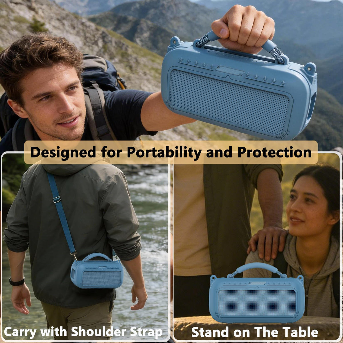 RAWECUD shoulder strap in use carrying case for hands-free convenient transport
