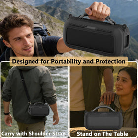 RAWECUD shoulder strap attached to case illustrating hands-free carrying
