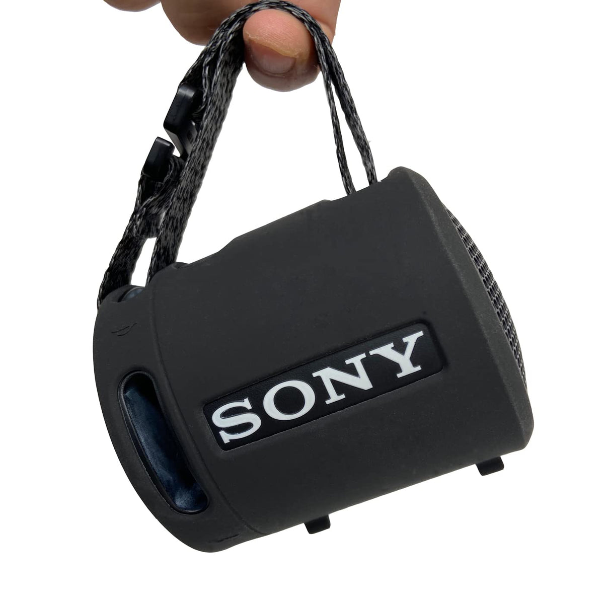 RAWECUD angled view with Sony SRS-XB13 in case demonstrating protection
