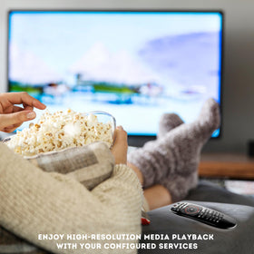 RAXXIO MAG544w3 living room setup ready for 4K HDR streaming