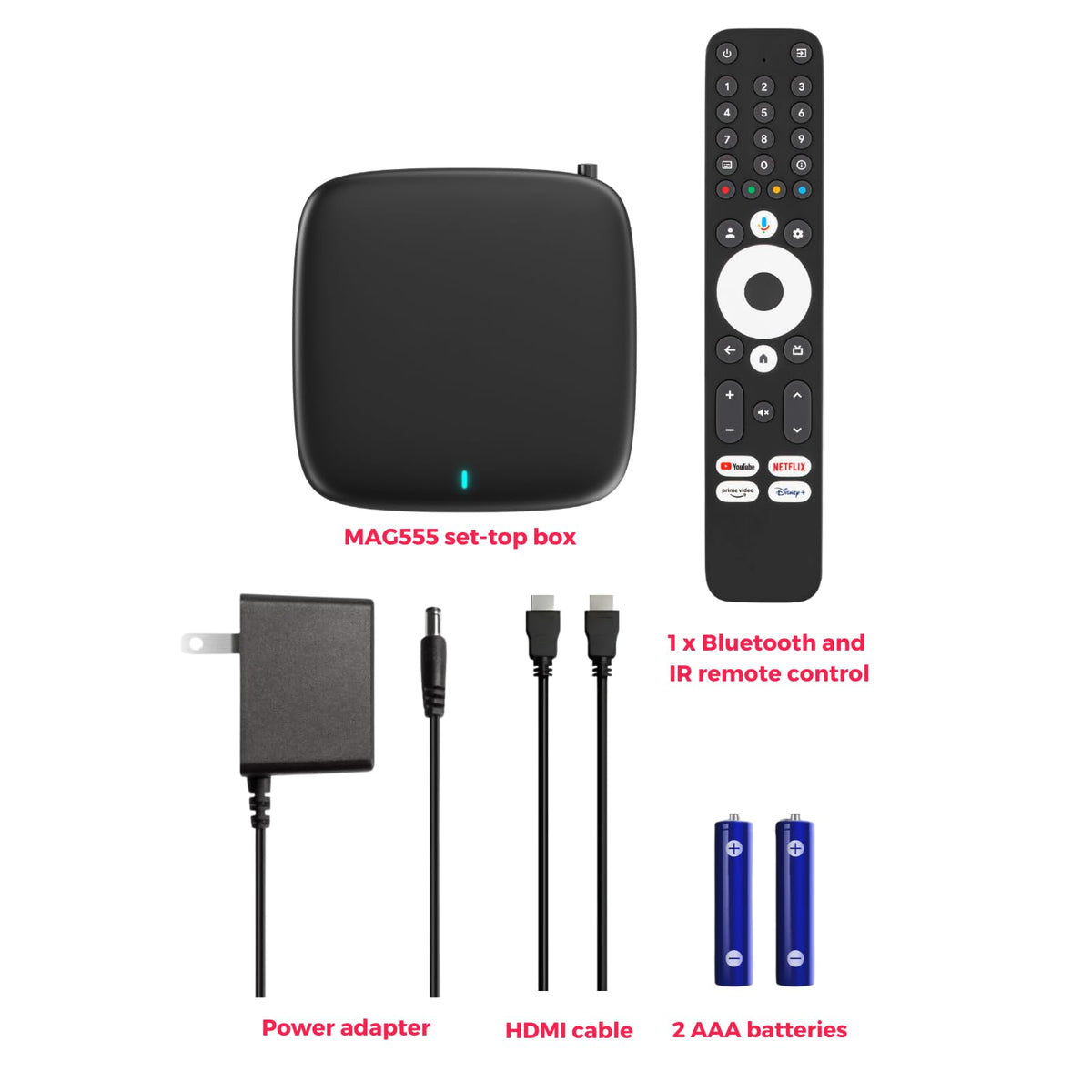 RAXXIO MAG555 hardware device only; no built-in subscriptions.