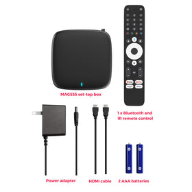 RAXXIO MAG555 hardware device only; no built-in subscriptions.