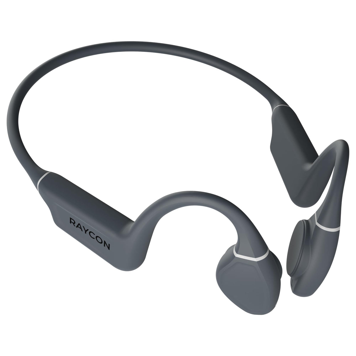 Raycon bone conduction headphones in open-ear design for safer, aware listening during workouts.