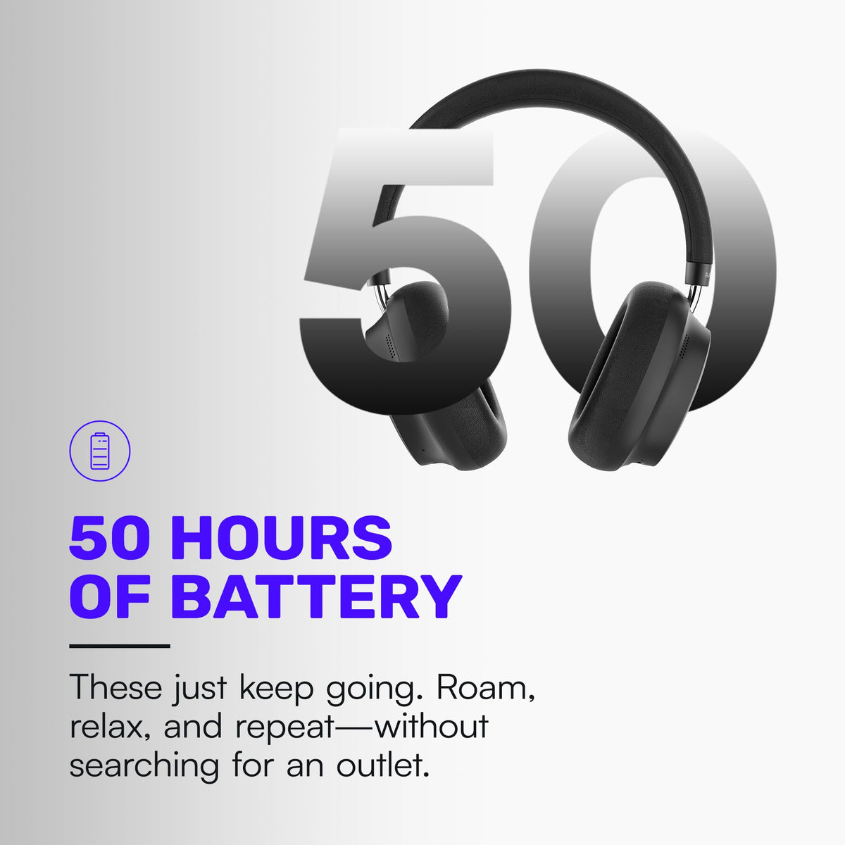 Raycon Essential blue battery life up to 50 hours for travel and daily use.