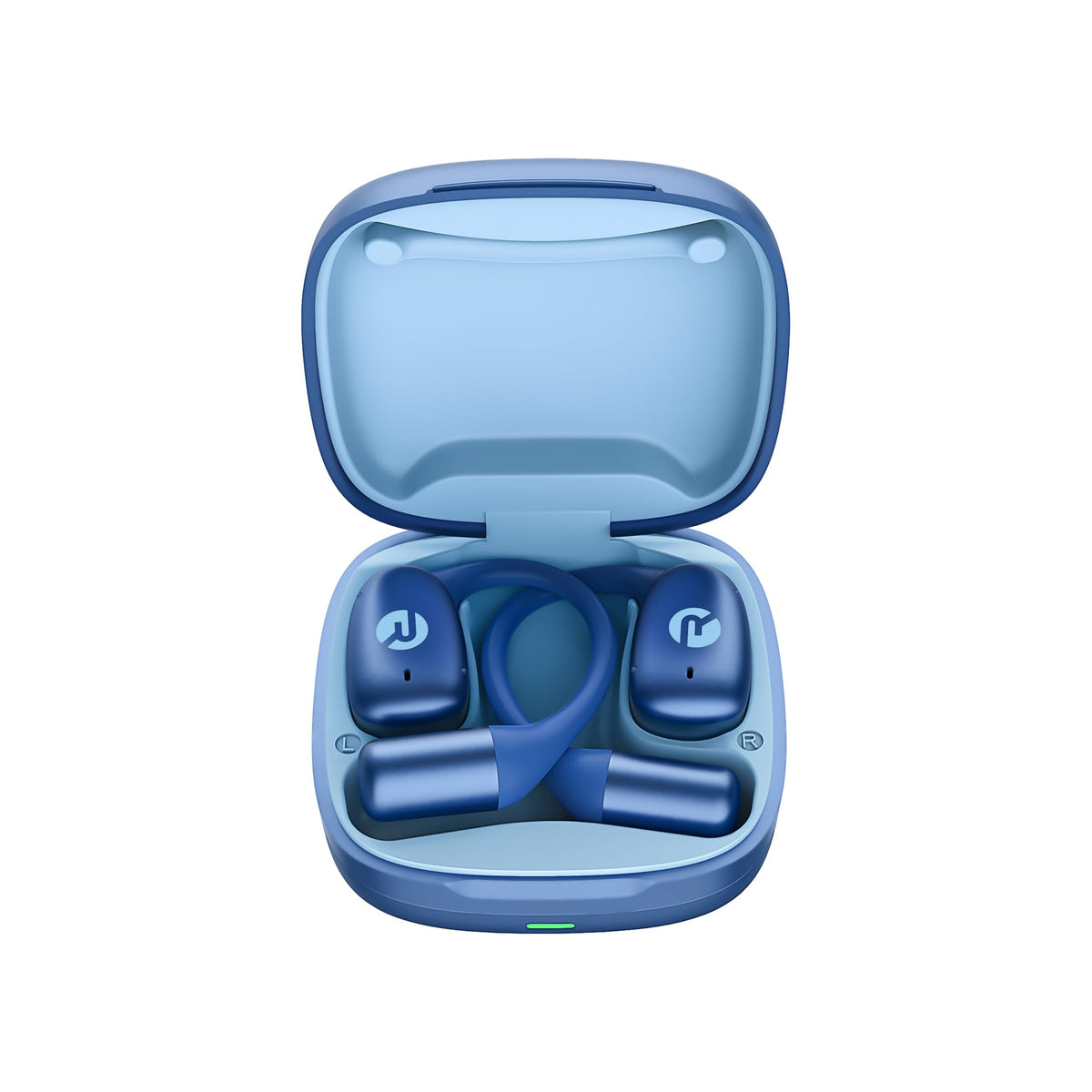 Raycon Essential Open Ear Buds worn behind the ear for hands-free activity and awareness.