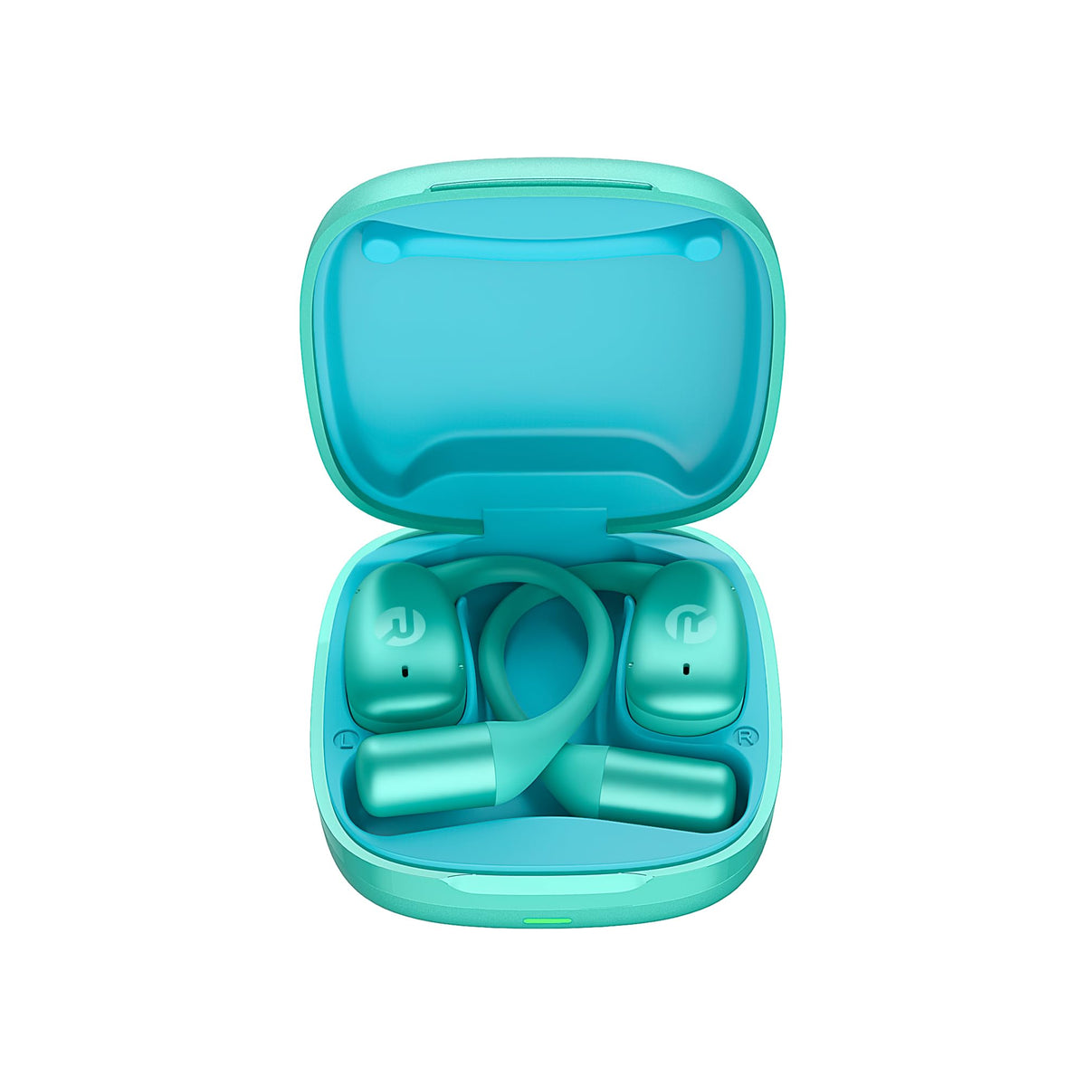 Raycon Essential open-ear buds side profile highlighting secure fit during workouts