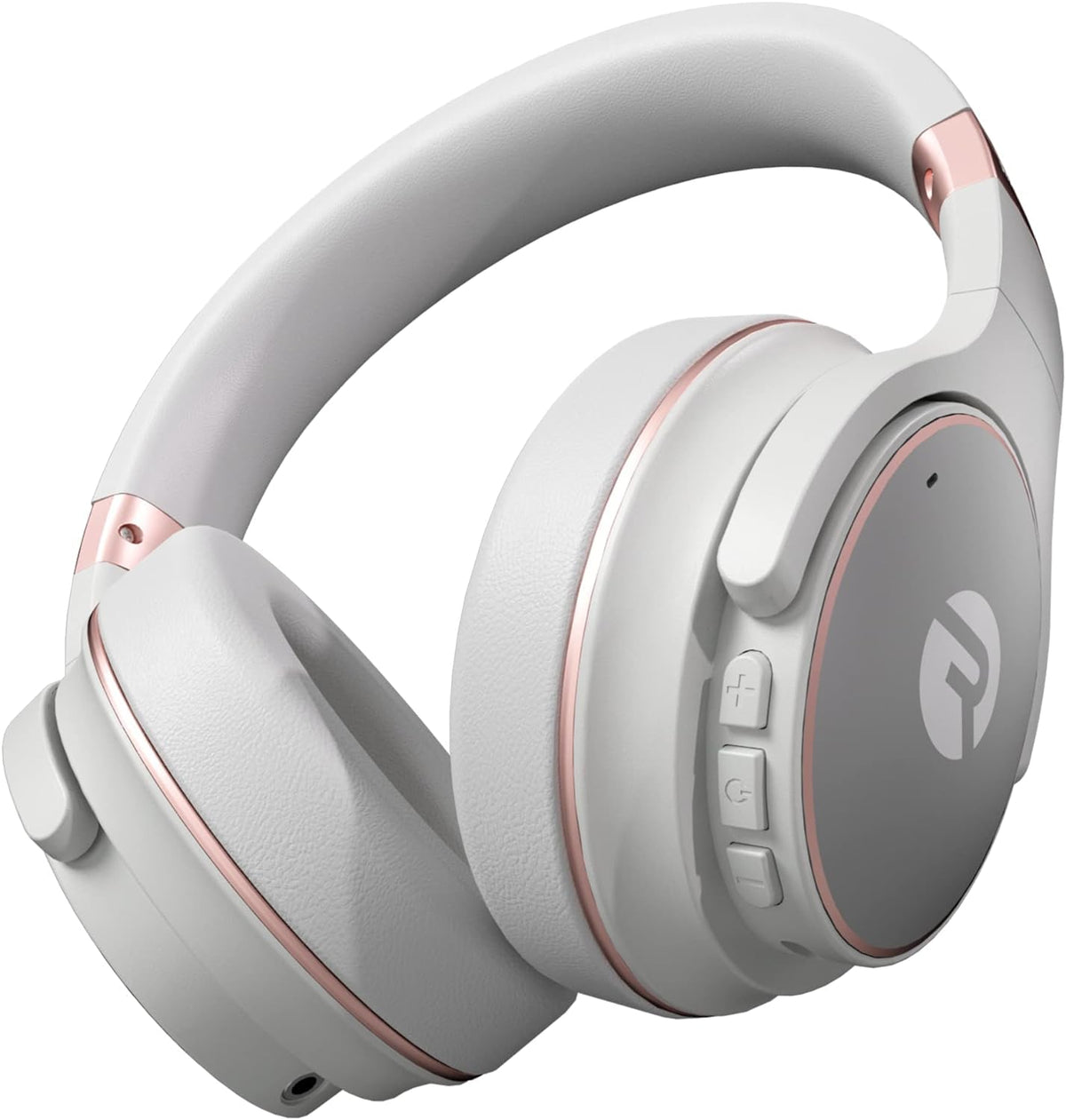 Raycon Everyday Rose Gold headphones folded for easy portability and travel