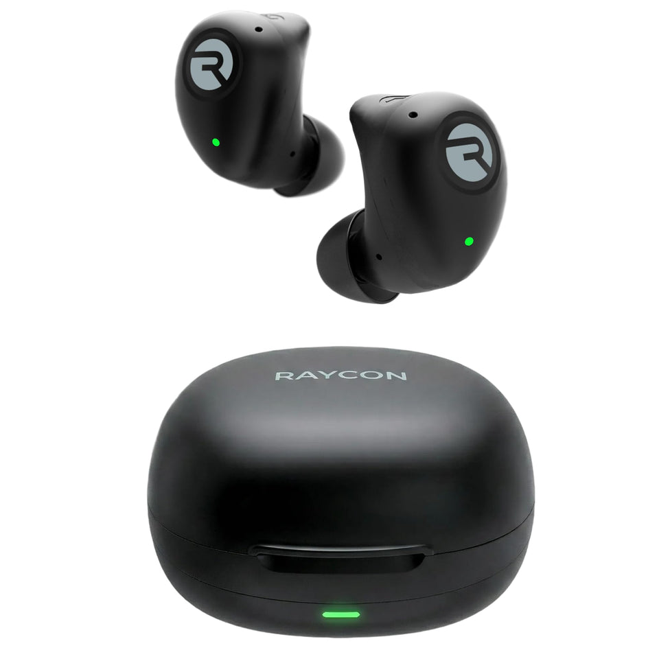 Raycon Fitness Earbuds in a compact case for on-the-go charging and storage.
