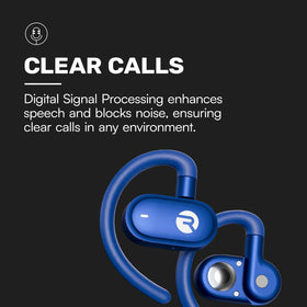Raycon Fitness open-ear buds delivering clear sound while you stay aware of surroundings.