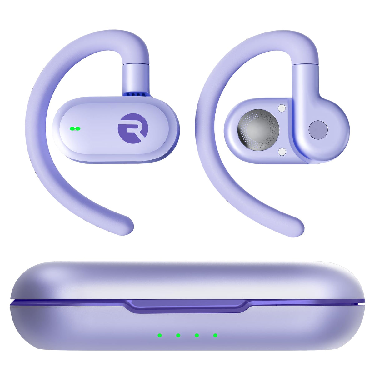 Raycon Fitness Open Ear Buds case purple with portable charging on the go