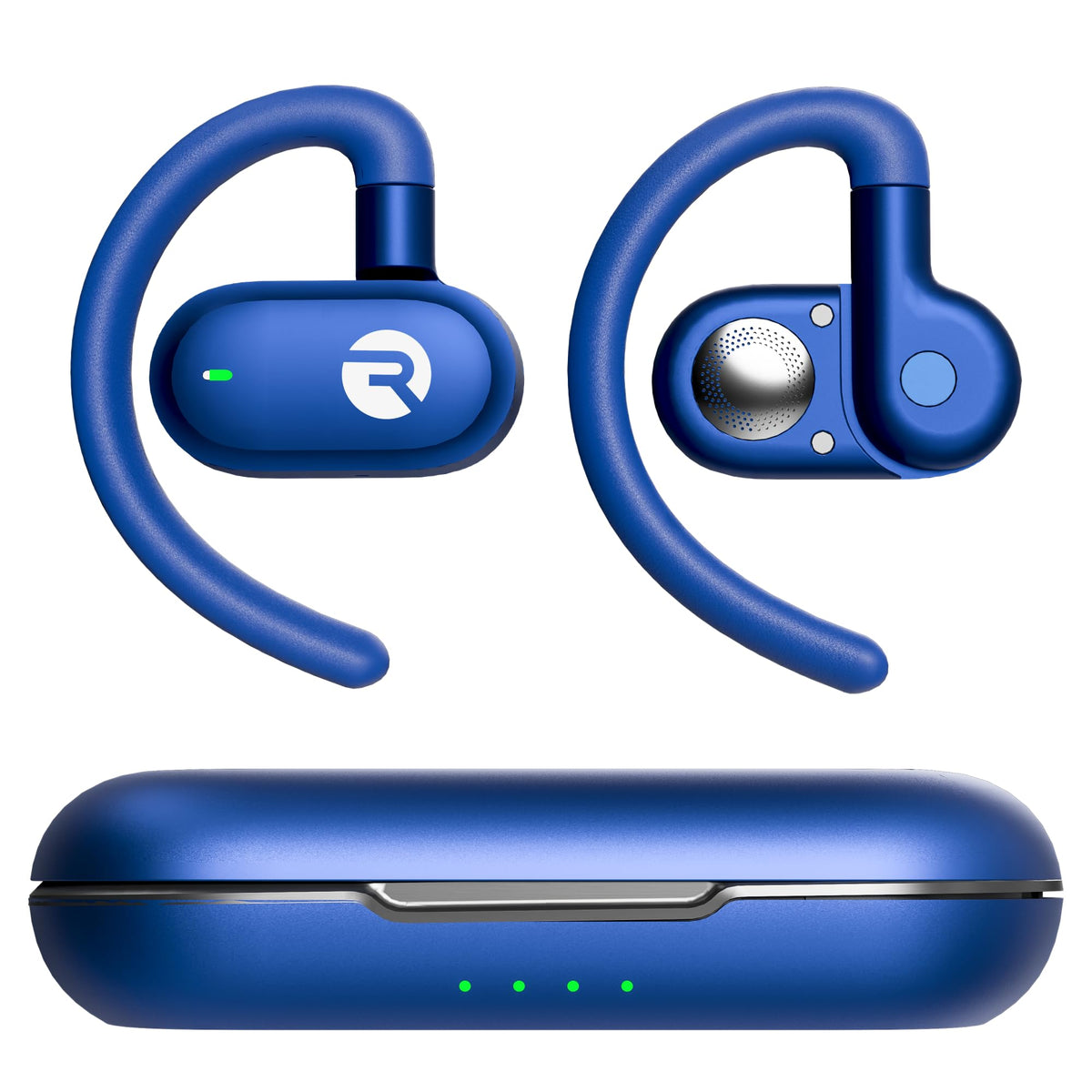 Raycon Fitness open-ear earbuds blue in case for all-day use