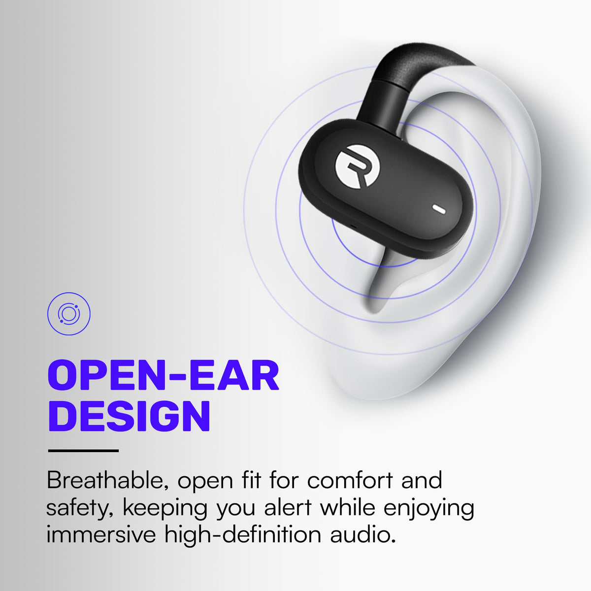 Raycon Fitness open-ear blue earbuds with sweat-resistant construction