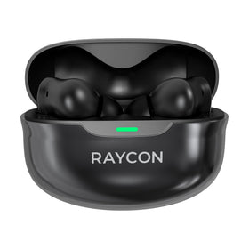 Raycon Pro Earbuds showing six-mic array for crystal-clear calls