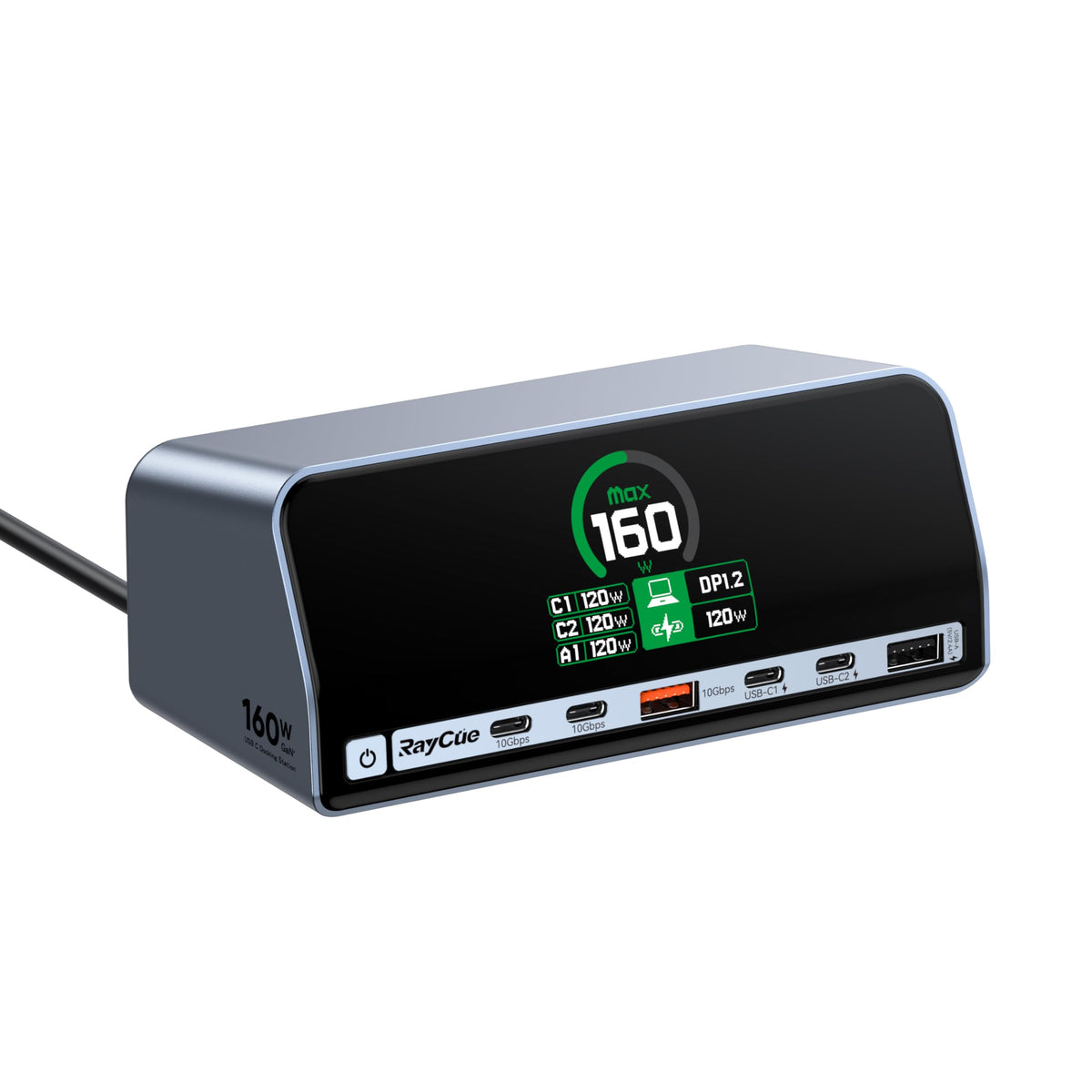 RayCue 13‑in‑1 docking front view shows versatile ports for streamlined productivity.